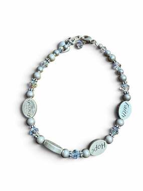 Faith Hope Friends Beaded Charm Bracelet Sterling Silver Crystal Beads Womens